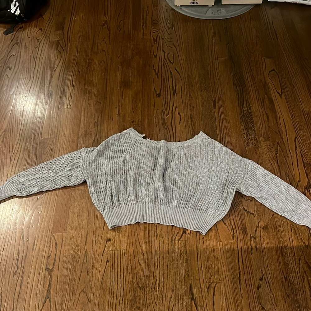grey open-back sweater